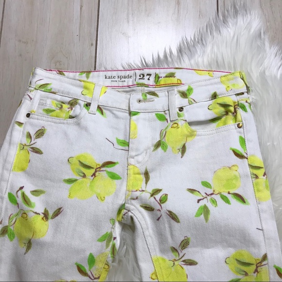 Kate Spade Lemon Print White Skinny Ankle Jeans - Picture 4 of 8